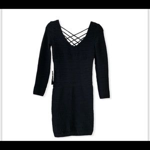 NWT Ladies BEBE Black sexy Stretchy Body con Dress Size M Length 36” Bust 14.5”